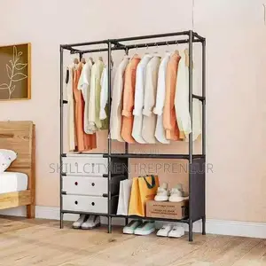 Portable Clothes Rack With Shelves and Drawers