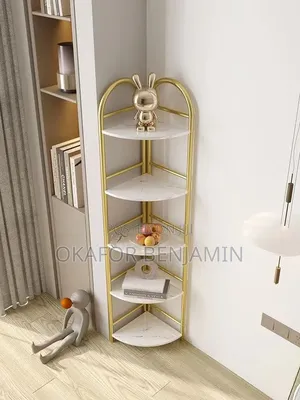 Quality 5layer Open Corner Shelf With Gold Iron Frame
