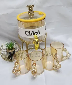 Quality Amber Glass Drink Dispenser With 4 Amber Cups