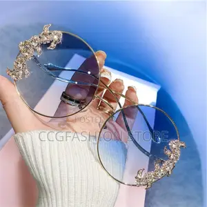 New Frameless Trim Diamond Sunglasses Fashion Round Rhinestones