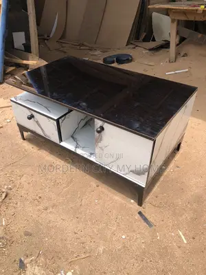 Center Table With Glass and Drawers by Morderncity Furniture