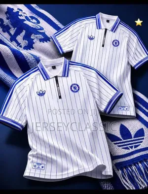 Chelsea Blue & White Striped Polo Shirt – Classic Casual Sportswear