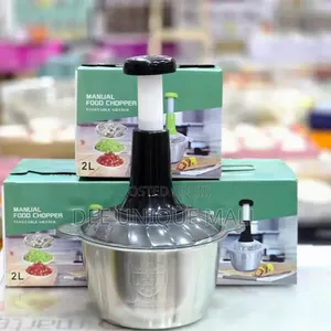 2-Liter Manual Hand Press Food Chopper With Stainless Steel Container.