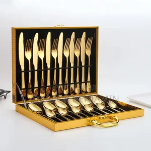 High Quality 24pcs Gold Box Cutlery Set Up