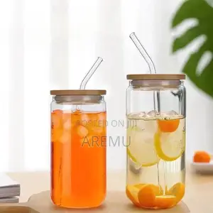 500ml Glass Cup With Straw Transparent Coffee Glasses Milk