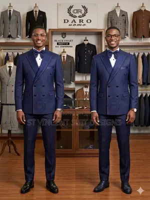 Navy Blue Double Breasted Tuxedo Suit