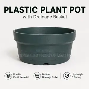 Dark Green Plastic Flower Plant Pot With Drainage Base