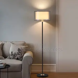 Modern Dual-Layer Drum Floor Lamp With Matte Black Finish.