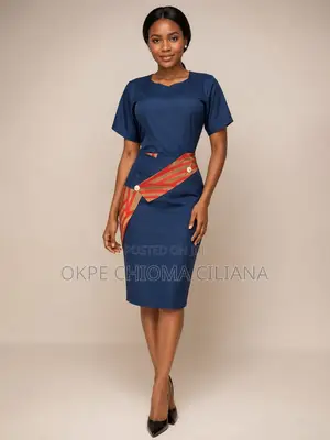 Elegant Official Dress With Cape Waist Detail & Statement Sleeves