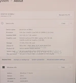 Laptop Alienware X17 R2 24GB Intel Core i9 SSD 1T