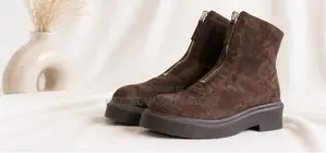 Luxury Brown Suede Front-Zip Ankle Boots