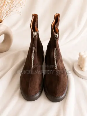 Luxury Brown Suede Front-Zip Ankle Boots