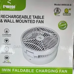 IWIN 8-Inch Rechargeable Table & Wall Mounted Fan