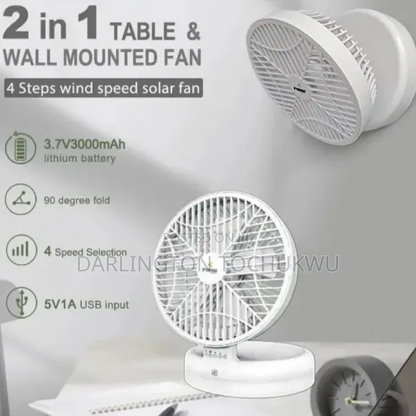 IWIN 8-Inch Rechargeable Table & Wall Mounted Fan