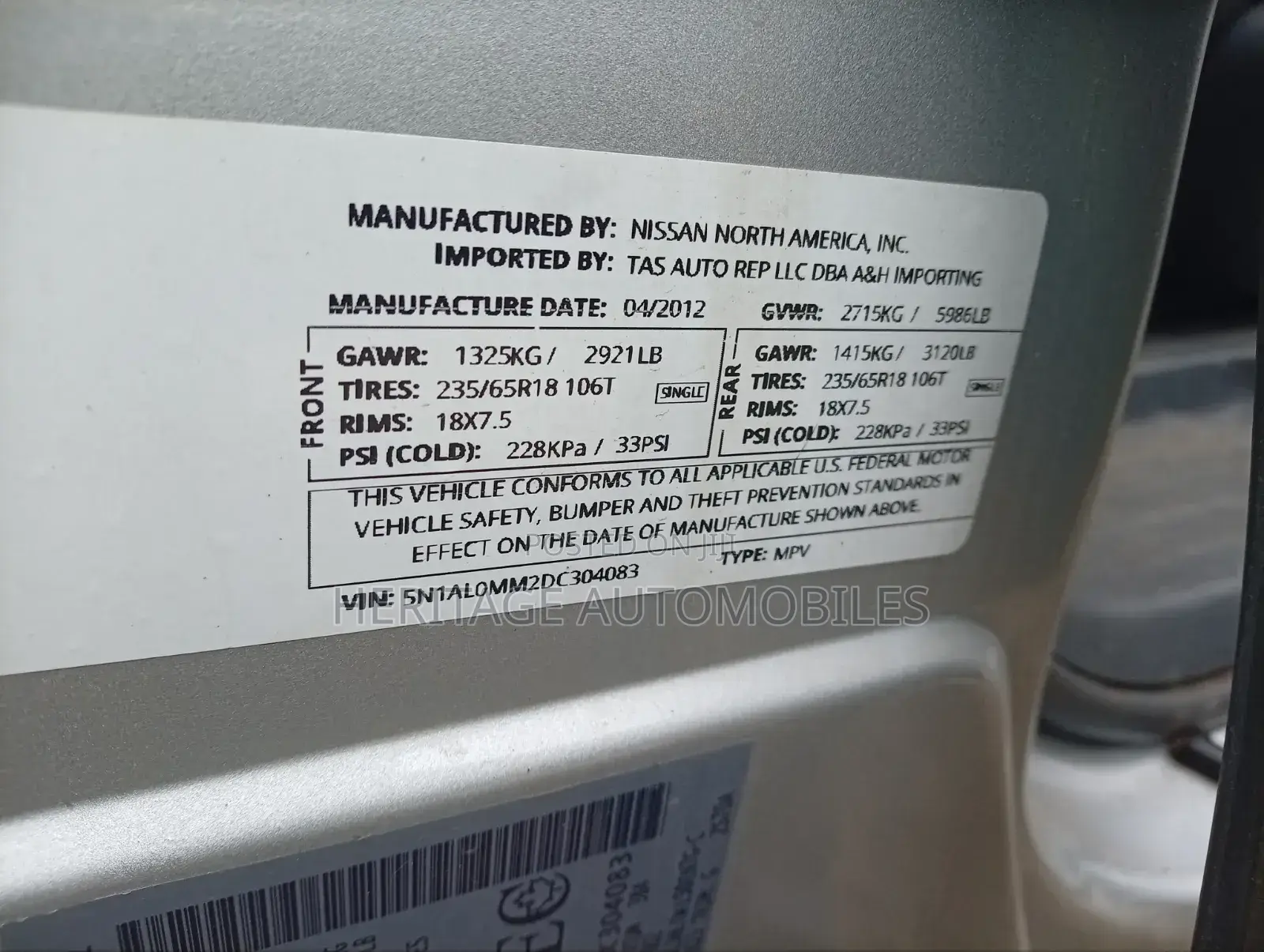 Infiniti JX 2012 Silver