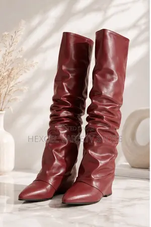 Luxury Ladies Red Knee-High Slouch Boots