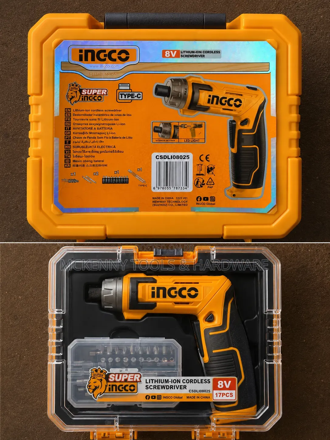 INGCO 8V Cordless Screwdriver 17PCS Set – USB Type-C