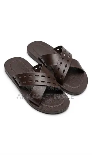 Men's Criss-Cross Perforated Leather Slide Sandals