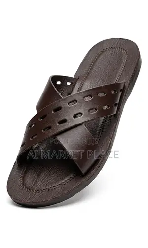Men's Criss-Cross Perforated Leather Slide Sandals