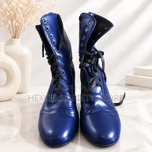 Luxury Blue Lace-Up Heeled Ankle Boots for Ladies