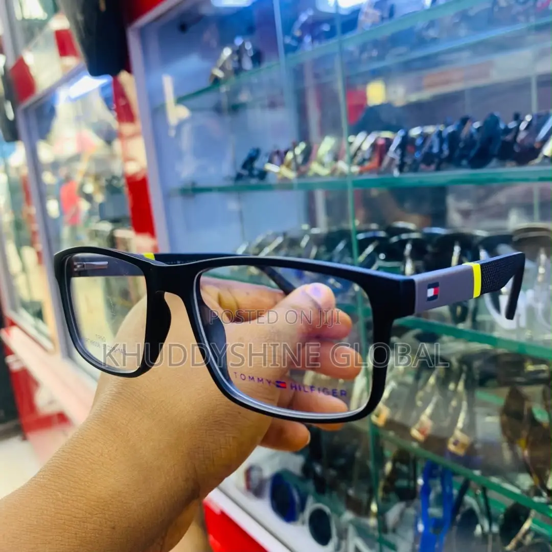 Frosted Clear-Frame Tommy Hilfiger Eyeglasses Featuring Red, White,
