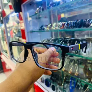 Frosted Clear-Frame Tommy Hilfiger Eyeglasses Featuring Red, White,