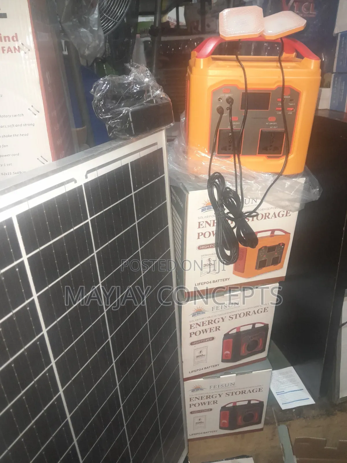 300W Feisun Solar Generator + 60W Panel | USB Type-C, MP3& 2-Bulbs