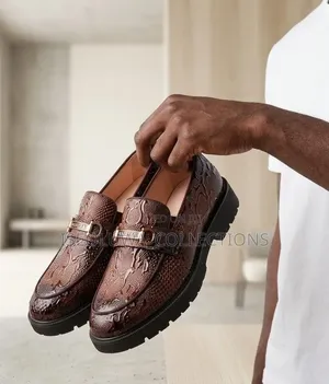 Men’s Premium Black and Brown Leather Loafers With Gold Buckle