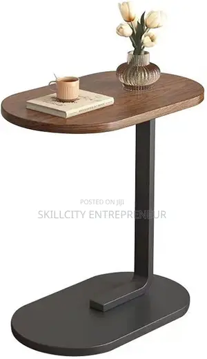 C-Shaped Compact Sofa Side End Table With an Oval Top