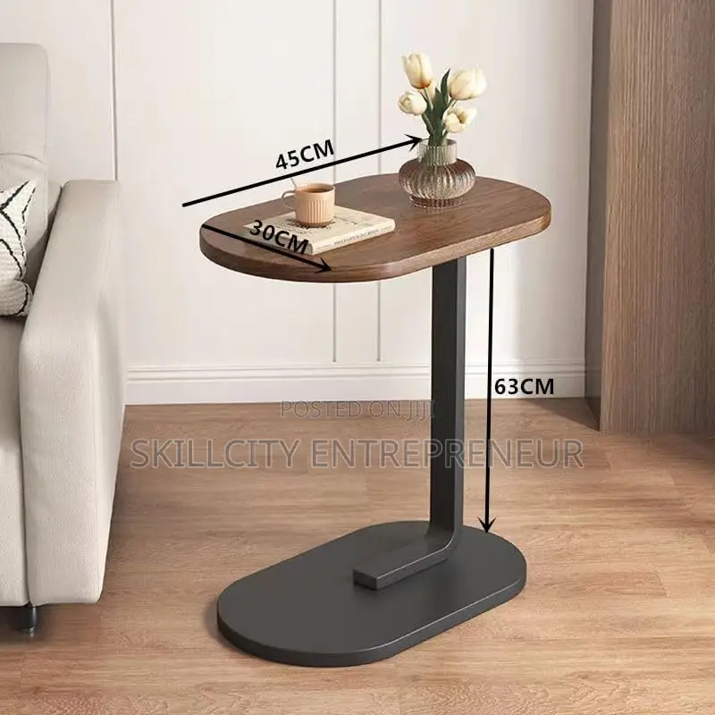 C-Shaped Compact Sofa Side End Table With an Oval Top