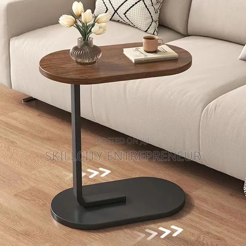 C-Shaped Compact Sofa Side End Table With an Oval Top