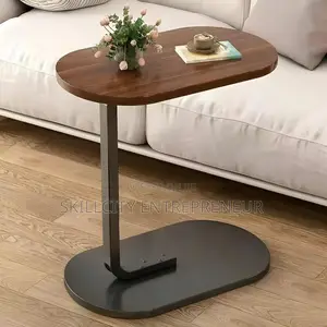 C-Shaped Compact Sofa Side End Table With an Oval Top