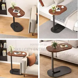 C-Shaped Compact Sofa Side End Table With an Oval Top