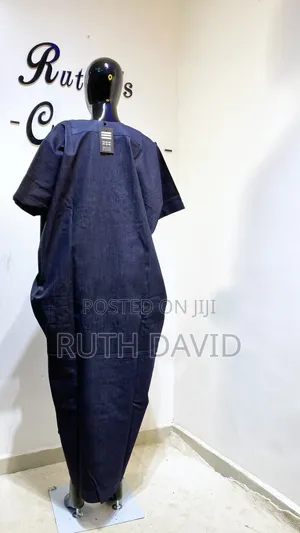 Navy Blue Light Weight Denim Bubu With Tassel