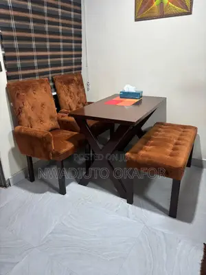 Wooden Dining Table Set With X-Base + Velvet Chairs & Bench