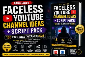 Faceless YouTube Channel Ideas + Script Pack – 100 Video Ideas