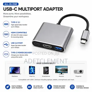 3-in-1 USB-C Hub, HDMI USB 3.0, for MacBook, Laptop & Mobile Devices