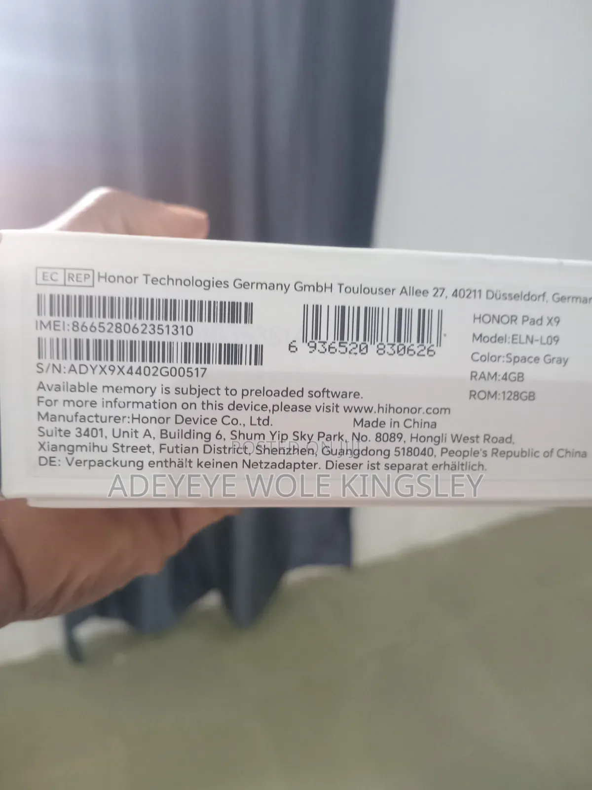 New Honor Pad X9 128 GB Gray
