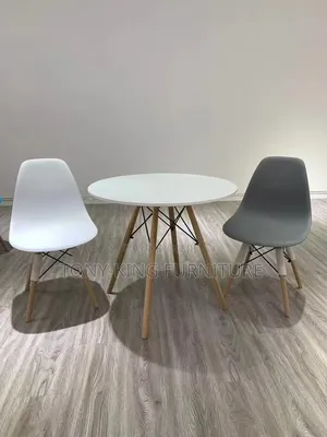 Modern Dining Set a Round Wooden White Table and Two Chair