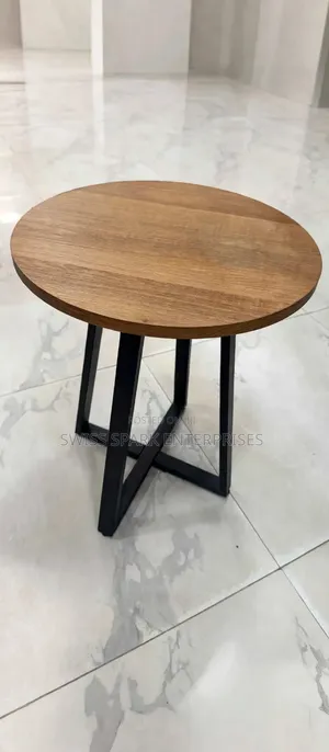 Modern Round Side Stool Table - Wood Top With Strong Metal Legs