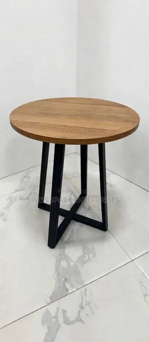 Modern Round Side Stool Table - Wood Top With Strong Metal Legs