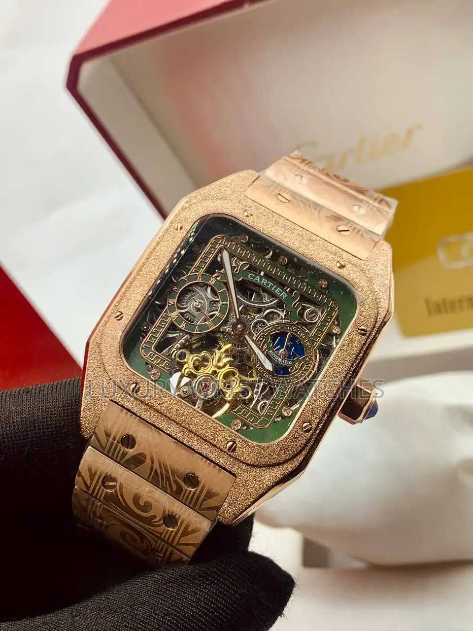 Cartier Santos Rose Gold-Toned Engraved Skeleton