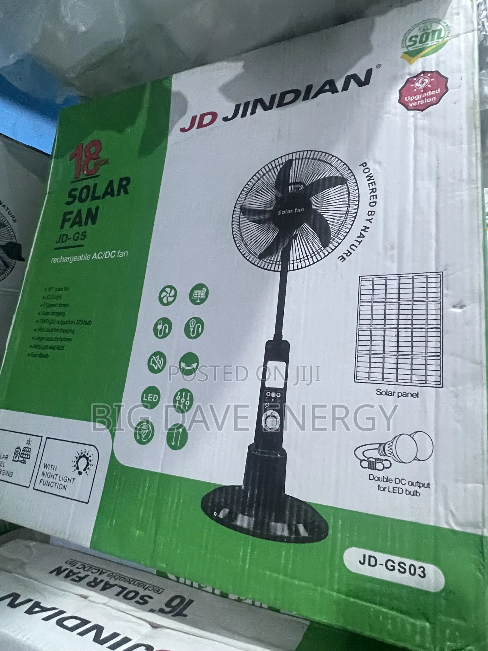 18inches Rechargeable Solar Fan With Panel