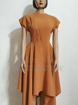 Symmetry Flay Burnt Orange Colour Midi Dress. With Turtle Neck