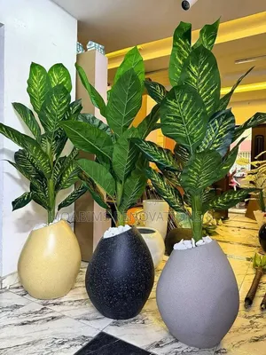 Artificial Plants, Pot and White Stones