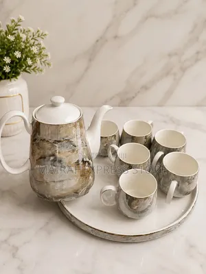 7in1 Rotating Base Ceramic Jug and Tea Cup Set Atm