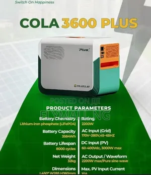 Colasolar 3.6kWh 2200W Solar Generator 3600W Power Station