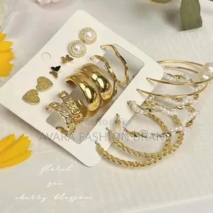 CALLIARA Pearl Heart & Chain Designs Women's Gold Earring Set