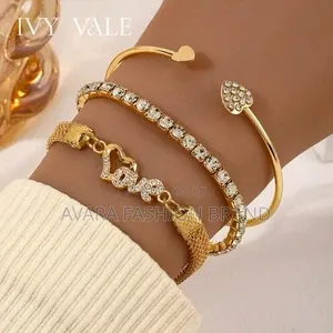 Women's 3-Piece Love Heart Zircon Bracelet Set
