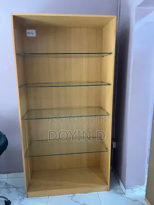 Tall Single-Bay Wooden Display Shelf With Glass Shelving